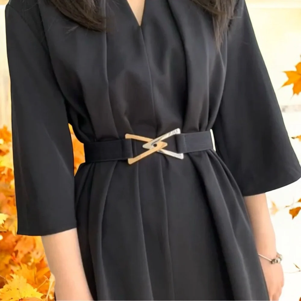Double Triangle Metal Buckle Belt Decorative Elastic Casual One Size Fits‎ Most